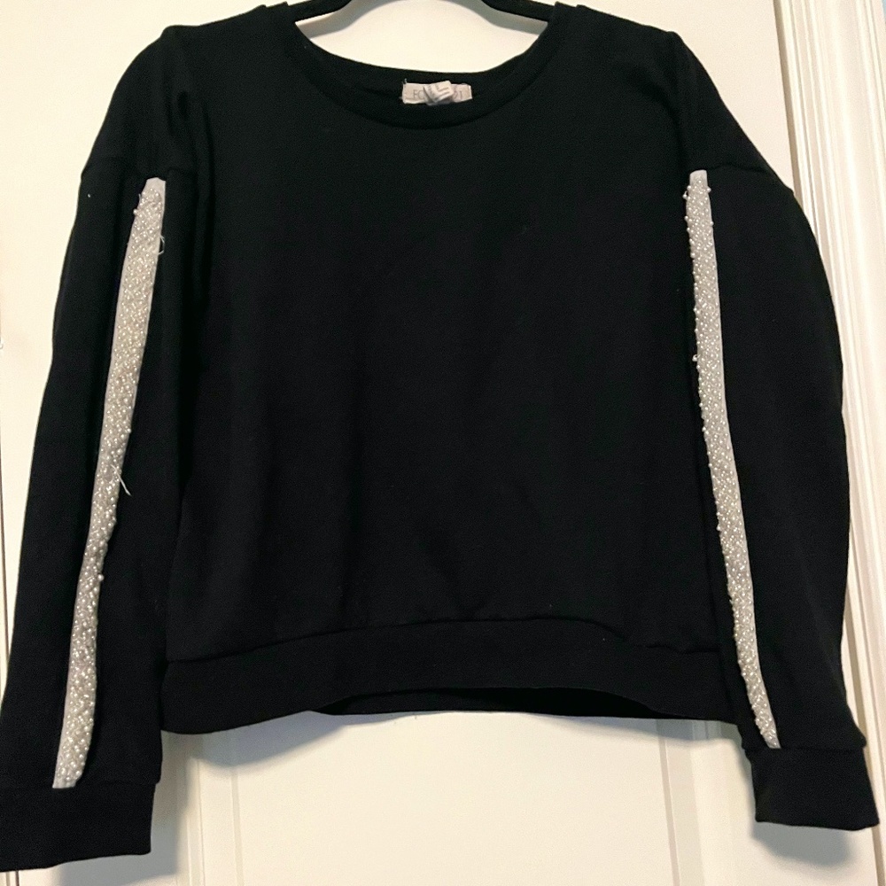Forever 21 | Black Sweater Top with Pearl Sleeve Detailing